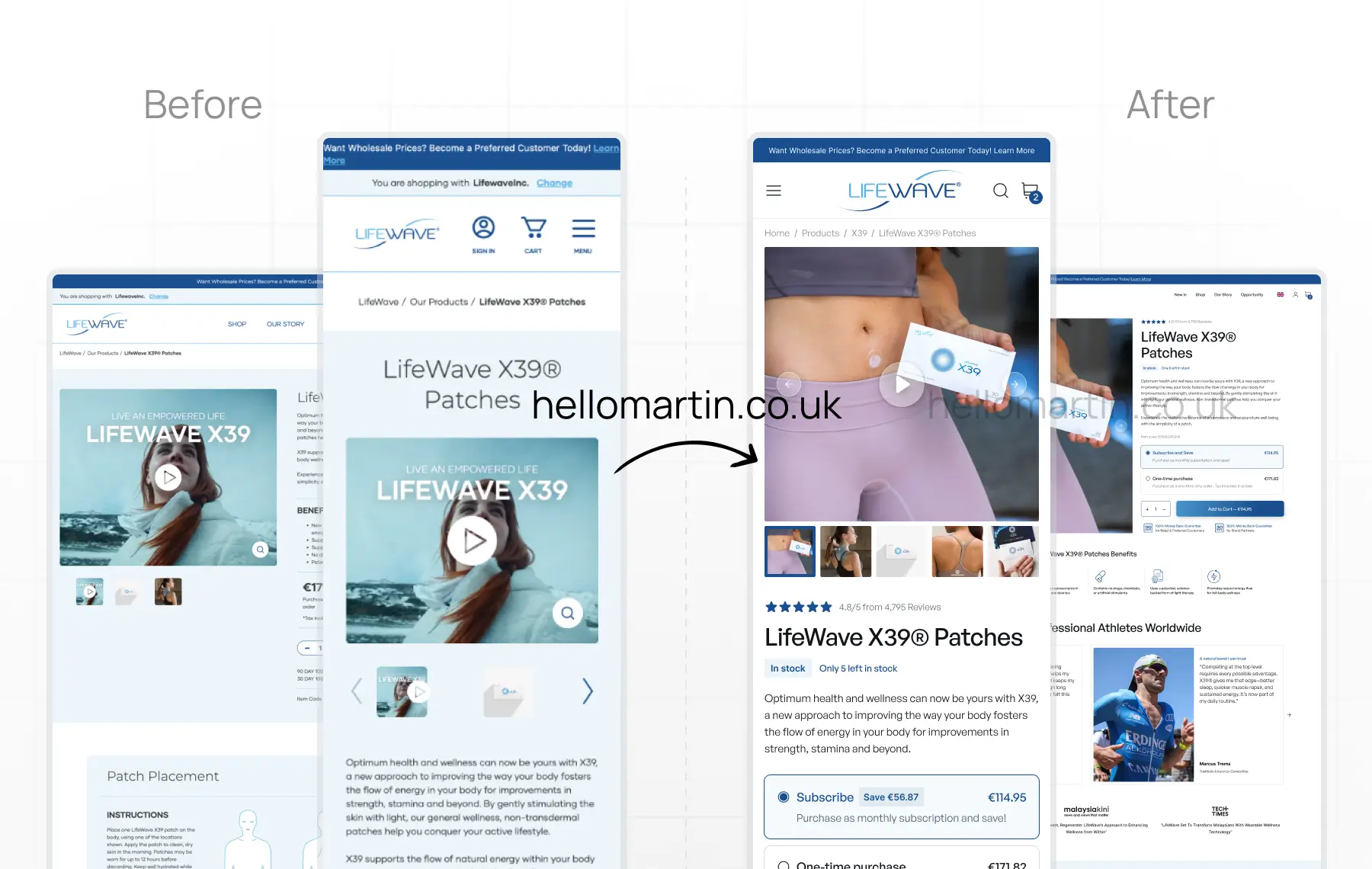 Before after ecommerce page UX optimisation